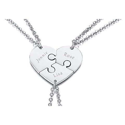 XUANPAI Personalised Customized Stainless Steel Matching Heart Shape Puzzle Pendant Best Friend Friendship Engraving Pendant Necklace for Women Girl Cover