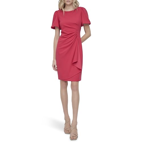 Image of DKNY Women's Short Sleeve Boat Neck Side Ruched Dress