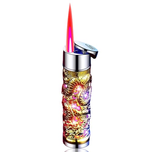 Encendedor con llama soplete dragón en relieve dorado