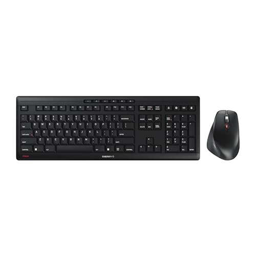 Cherry Stream Desktop Comfort Wireless Keyboard and Mouse Combo 2.4 GHz Connection Whisper-Quiet Keys Ergonomic Right-Handed Mouse Battery-Powered Black