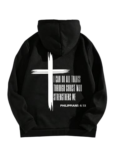 GORGLITTER Men's Cross Graphic Hoodie Y2k Long Sleeve Pullover Sweatshirt