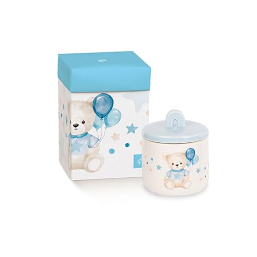 Generico Candela Porcellana Orsetto Celeste con Palloncini 6x7.5 cm BOMBONIERA