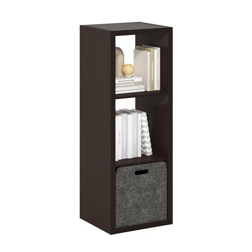 Furinno Cubicle 3-Cube Book Shelf Extra Thick Frame Bookshelf Dark Oak
