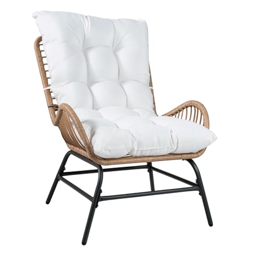 COSTWAY Fauteuil de Jardin en Rotin PE, Charge 180 kg, Chaise de Jardin avec Coussin Amovible,...
