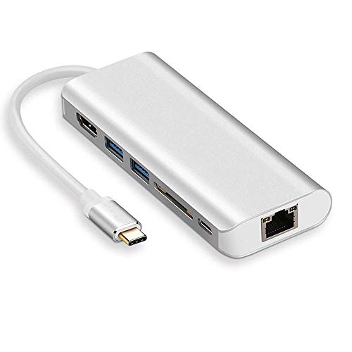 Ultimate 6-in-1 USB C Adapter Docking Hub, Type C Thunderbolt 3 to 4K UHD HDMI Docker Converter with 2 USB 3.0, Micro SD/TF Card Reader,60W Power Delivery,1000Mb Ethernet Port for MacBook Pro Sliver
