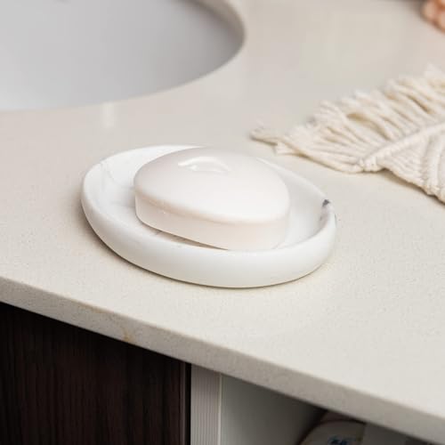 Imeea 2022 Soap Dish Marble Look Resin Soap Tray Oval Soap Holder Sponge Hand Soap Dish Holder For Bathroom Shower Kitchen Sink Counter thumb #7