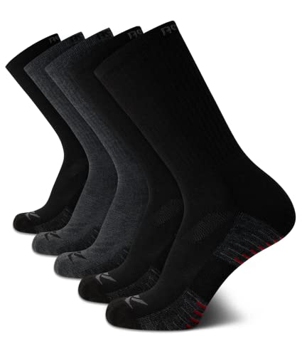 Reebok Mens Crew Socks - 5 Pack Breathable Cushioned Moisture-Wicking Athletic Performance Running Socks for Men (6-12.5) Size 6-12.5 Stripes Grey/Black