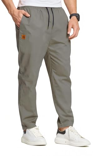 JustSun Mens Trousers Casual Smart Trousers for Men with Elasticated Waist Suitable for Daily Casual Wear Grey XL