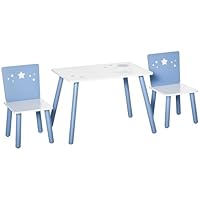 HOMCOM 3 Pcs Kids Table & Chairs Set w/Wood Legs Safe Corners Cute Stars Seating Mini Furniture Home Playroom Bedroom Dining Room Blue