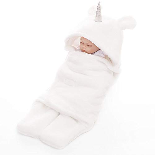 Manta de recepción con capucha para bebé, de algodón, de forro polar, para bebés y niñas de 0 a 12 meses (blanco)