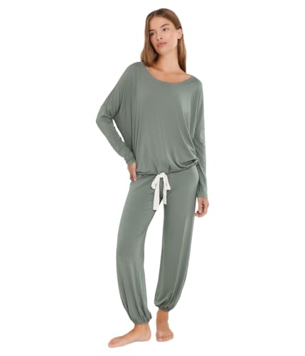 Image of Eberjey Womens, Gisele TENCEL Modal Slouchy PJ Set, Desert Sage /Ivory, X-Small