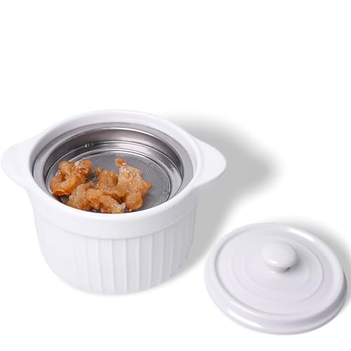 GDCZ Ceramic Bacon Grease Jar with Strainer, 20 oz Oil Storage (White)