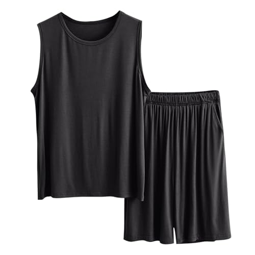 Cambkatl Men's Soft Modal Shorts Pajama Sets Crewneck Comfy Loose Tank Top and Pjs Bottoms Sleeveless Sleepwear Sets