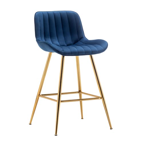 Sidanli 24 Inch Bar Stools, Gold Bar Stools Set Of 2, Blue Velvet Counter Height Stools. #TOP2