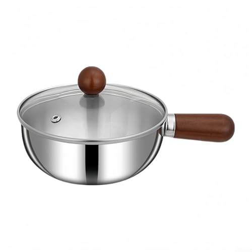 Eawfgtuw Olla de cocina multifunción de acero inoxidable con mango de madera, cacerola de cocina para calentar leche, derretir chocolate, hacer salsa, cocinar sopa de fideos (14 cm con tapa)