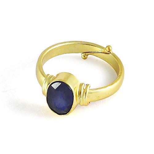 Bague saphir bleu en panchdhatu bague réglable pour femme