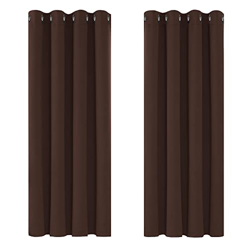 Deconovo Curtains Blackout Thermal Insulated Eyelet Blackout Curtains for Living Room 46 x 54 Inch Drop Chocolate 1 Pair