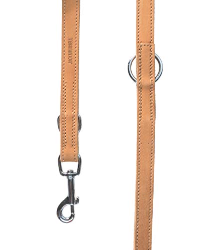 Jack & Russell Premium Fettleder Hundeleine Travis 2,0m - Hunde Lederleine extrem Stabil mit Edelstahl-Karabiner - Echtleder Leine mehrfach verstellbar – Travis (Hellbraun)