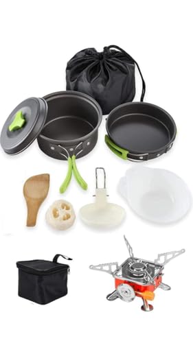 Image of BYRM Camping Cookware Mess Kit with Gas Stove for Backpacking Gear - Camping Cooking Set - Camping Pots and Pans Set - Backpacking Stove /Portable Stove Compatible - Camp Kitchen Equipment