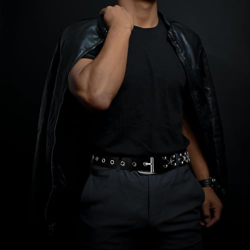 Metal Rivet Punk Rock Genuine Leather Belt, Gothic Style for Jeans or Pants4