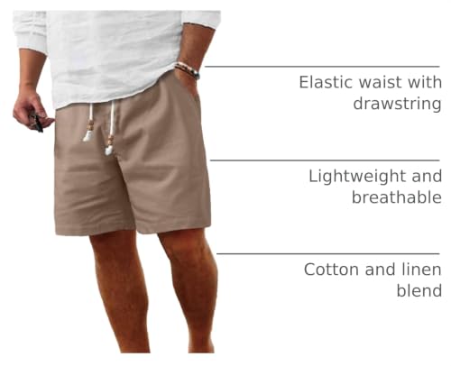 Image of Comdecevis Men's Linen Shorts Casual Elastic Waist Drawstring Summer Beach Vacation Yoga Golf Shorts with Pockets
