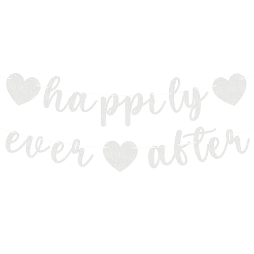 Image of Pre-Strung Happily Ever After Banner - Silver Glitter Bachelorette Bridal Engagement Party Decoration Supplies, Bachelorette Wedding Party Banner for Engagement, Bridal Shower, Wedding Party Photo Booth Props