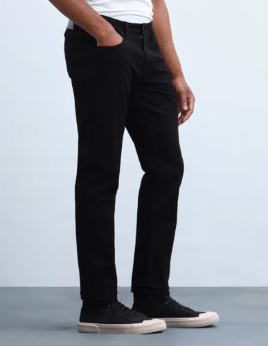 Image of Flying Machine Men's Slim Straight Fit Jeans| Solid | Mid Rise | Stretchable | Jeans for Man