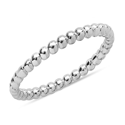 Image of TRUESILVER ACPL 925 Sterling Silver BIS Hallmarked Eternity Bead Wedding Band Ring, Beaded Style Classical Simple Plain Finger Ring for Women