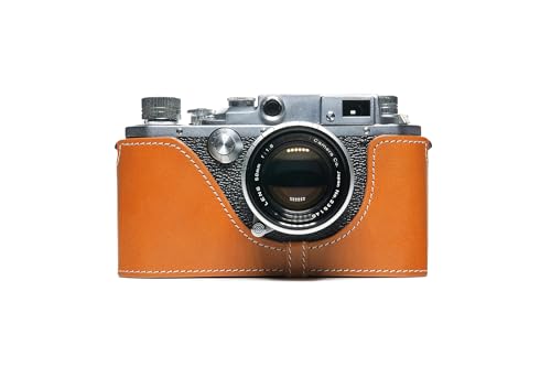 Housse Canon IVSB étui cuir véritable fait main demi-coque argentique marron sable