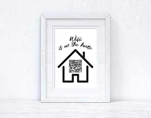 LS Bright Design Personalisierbares QR Wifi-Passwort-Schild, WiFi-Internet-Home-Shop, Gästezimmer-Druck, Hochglanz-Finish, A4, 210 x 297 mm, Wifi Is On The House Silhouette)