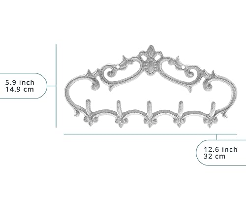 Comfify CA-1504-25-WH Cast Iron Wall Mounted Hanger Vintage Design With 5 Hooks - Keys, Towels, Coats Etc thumb #7