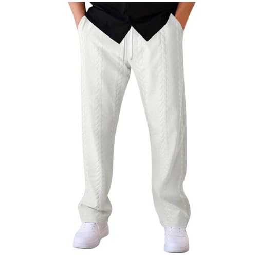 Men's Knitted Textured Sweatpants Straight Leg Lightweight Drawstring Pants Casual Relaxed Fit Trendy Comfy Trousers