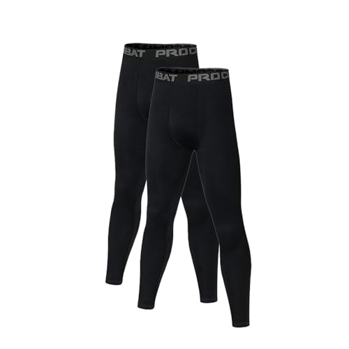 Lot de 2 leggings de compression thermiques pour homme - Bas de football - Collants chauds d'hiver longs pour adulte, Noir 01, M Grande longueur