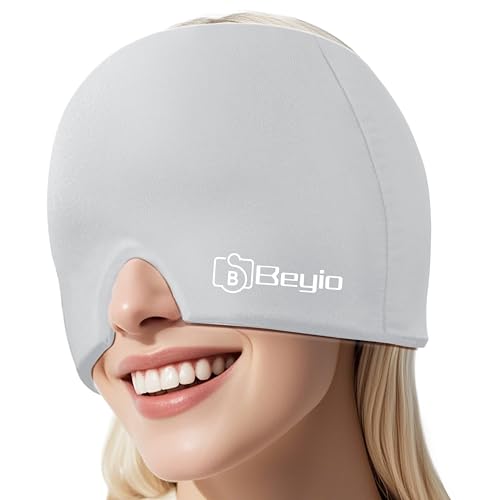 Migraine Relief Cap, All Around Gel Covered Reusable Headache Relief Cap, Black Migraine Cap for Headache Relief, Puffy Eyes (Gray)
