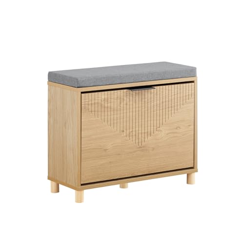 SoBuy Meuble Chaussure Banc à Chaussures Entrée Banc de Rangement Chaussures avec Abattant Rangement Caché et Coussin Confortable Meuble d'Entrée Rangement...