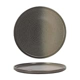 Dimension: 21 x 21 x 2 cm Assiettes de 6 pièces plates à bord haut, rondes et empilables, Yuca, 21 x 2 cm, plat de présentation à steaks, légumes et desserts à motif rainuré et moucheté en porcelaine olive