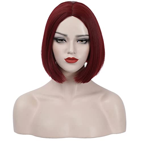YEESHEDO Bob Pelucas Vino rojo cortas para mujer, parte media Peluca recta Pelucas sintéticas resistentes al calor Peluca de disfraz de cosplay Cover