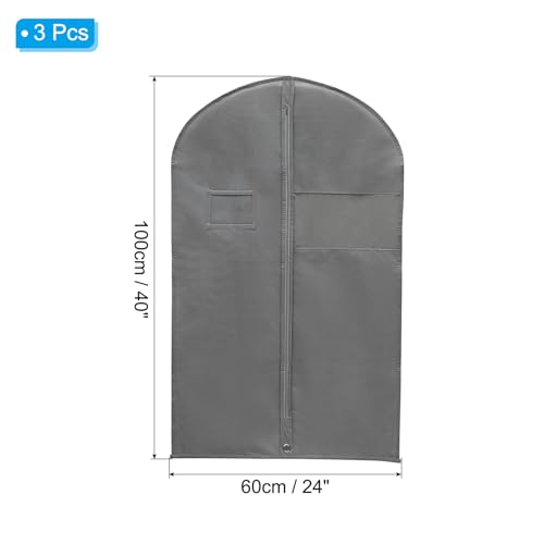 PATIKIL 40" Garment Bag, 3 Pack Breathable Suit Bag for Storage Hanging Clothes Dustproof Garment Covers for Suits Coats Dresses Gray - Image 2