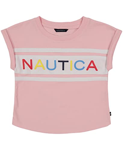 Nautica Girls' Short Sleeve Graphic Logo T-Shirt, Everyday Casual Wear, Soft & Comfortable Fit, Almond Blossom Billboard, 5