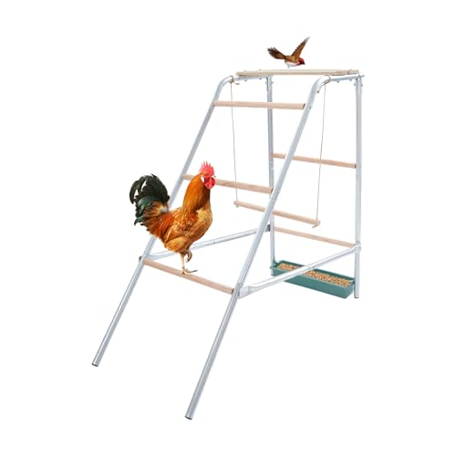 Jeu de poulailler, échelle de séjour pour poules, barre d'entraînement pour oiseaux, 110 * 49 * 100 cm Barres de saucisse stables pour poules, avec balançoires et échelle en métal, pour poules