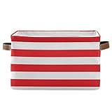 AHOMY Storage Basket Red and White Striped Cube Storage Bins Organizer Bag with Handles 1-Pack