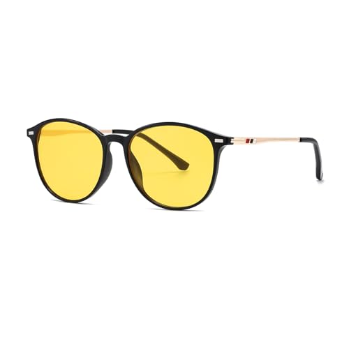 Musivon Gafas de Filtro de Luz Azul para Hombre y Mujer, Filtro Azul, Gafas de Ordenador, sin Grosor, Marco de Metal, Amarillo