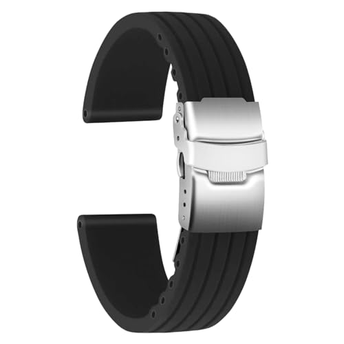 ULLCHRO シリコーン腕時計ストラップ 交換用ゴム製腕時計バンド 防水ストライプパターン - 16mm 18mm 20mm 22mm 24mm 腕時計ブレスレット ステンレススチールデプロイメントバックル付き