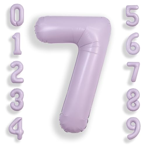Image of SUWEN 40 Inch Light Purple Large 7 Balloon Number Big Foil Helium Lavender Number Balloons Huge Mylar 0-9 Giant Jumbo Happy 7th Birthday Party Anniversary Decorations