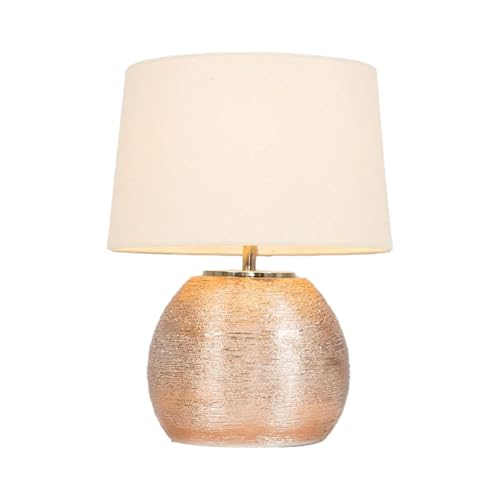 MiniSun | Modern Metallic Copper Effect Ceramic Table Lamp with a Cream Tapered Shade - Complete with a 4w LED Candle Bulb [3000K Warm White] | Table Lamps & Home Improvements Essential