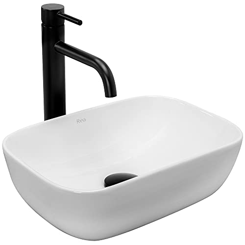 VBChome Lavabo de cerámica rectangular pequeño, 37 x 26 cm, color blanco, para invitados