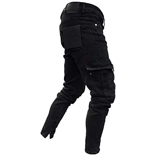 Men's Pleated Pocket Skinny Jeans Male Slim Fit Pockets Cargo Denim Pants Men Slim Fit Knee Pocket Fold Jeans3