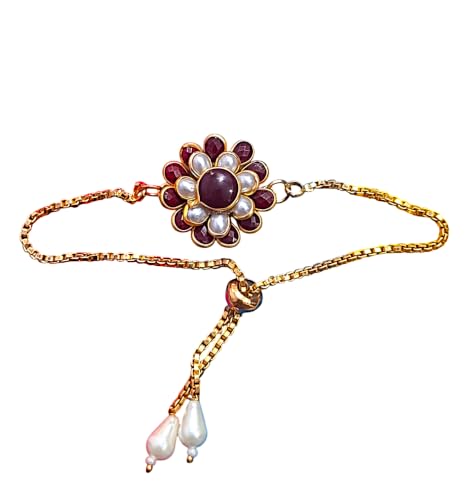 Image of Elegant Traditional Gold Plated /Rakhi Combo Of 1 Piece for Men and Women /brother /sister /bhabhi Kundan Stone combo set (Same as Shown In Image)