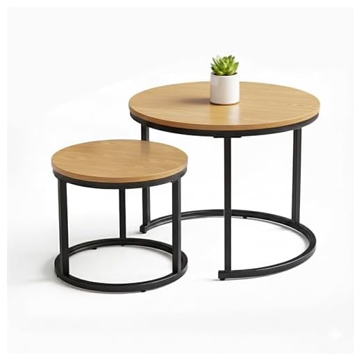 SG Traders Round Nesting Coffee Table Set - Wooden Nest of Tables, Stackable Round Coffee Table for Living Room, Industrial, Stylish Nested Tables - Set of 2 (Oak)