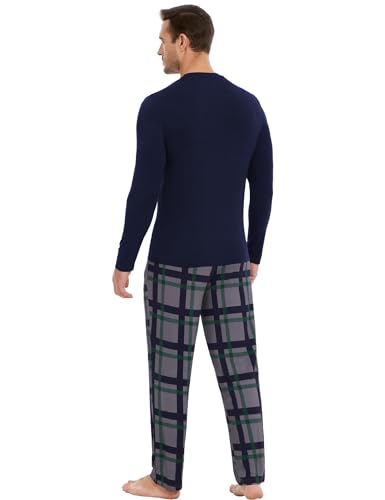GYS Bamboo Viscose Men's Pajama Sets Long Sleeve Plaid Loungewear Sets with Pockets2